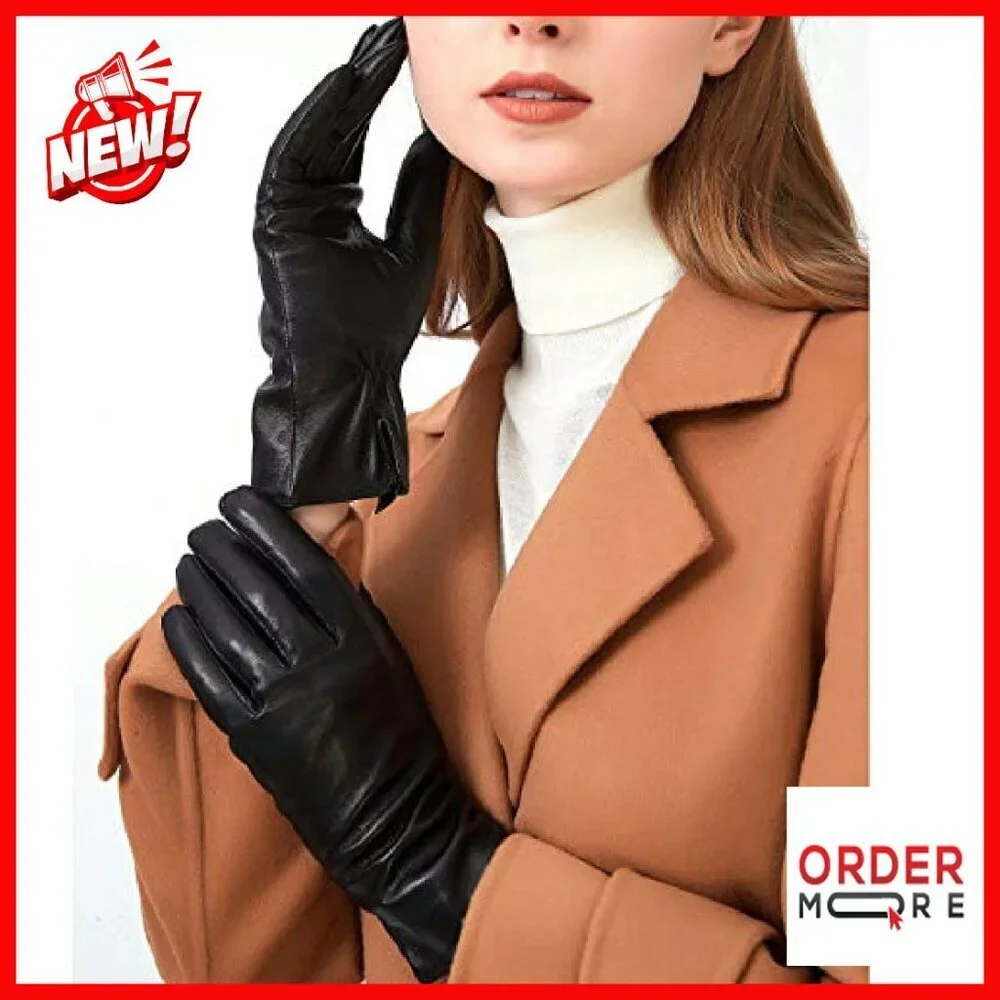 Genuine Sheepskin Leather Gloves Cashmere Lined Cold Weather Women's